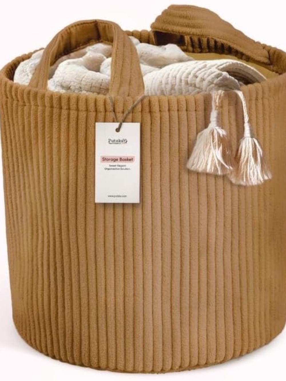 PUTSKA Corduroy Laundry Basket Hamper Brown | Medium Storage Bin NIP - Picture 2 of 7